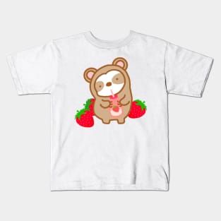 Cute Strawberry Milk Sloth Kids T-Shirt